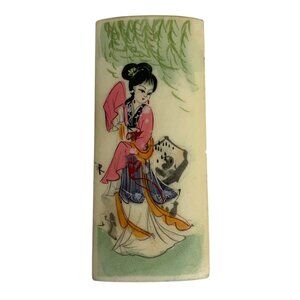 Hand-Painted Stone Marble Chinese Rectangular Paperweight Dancing Geisha Girl